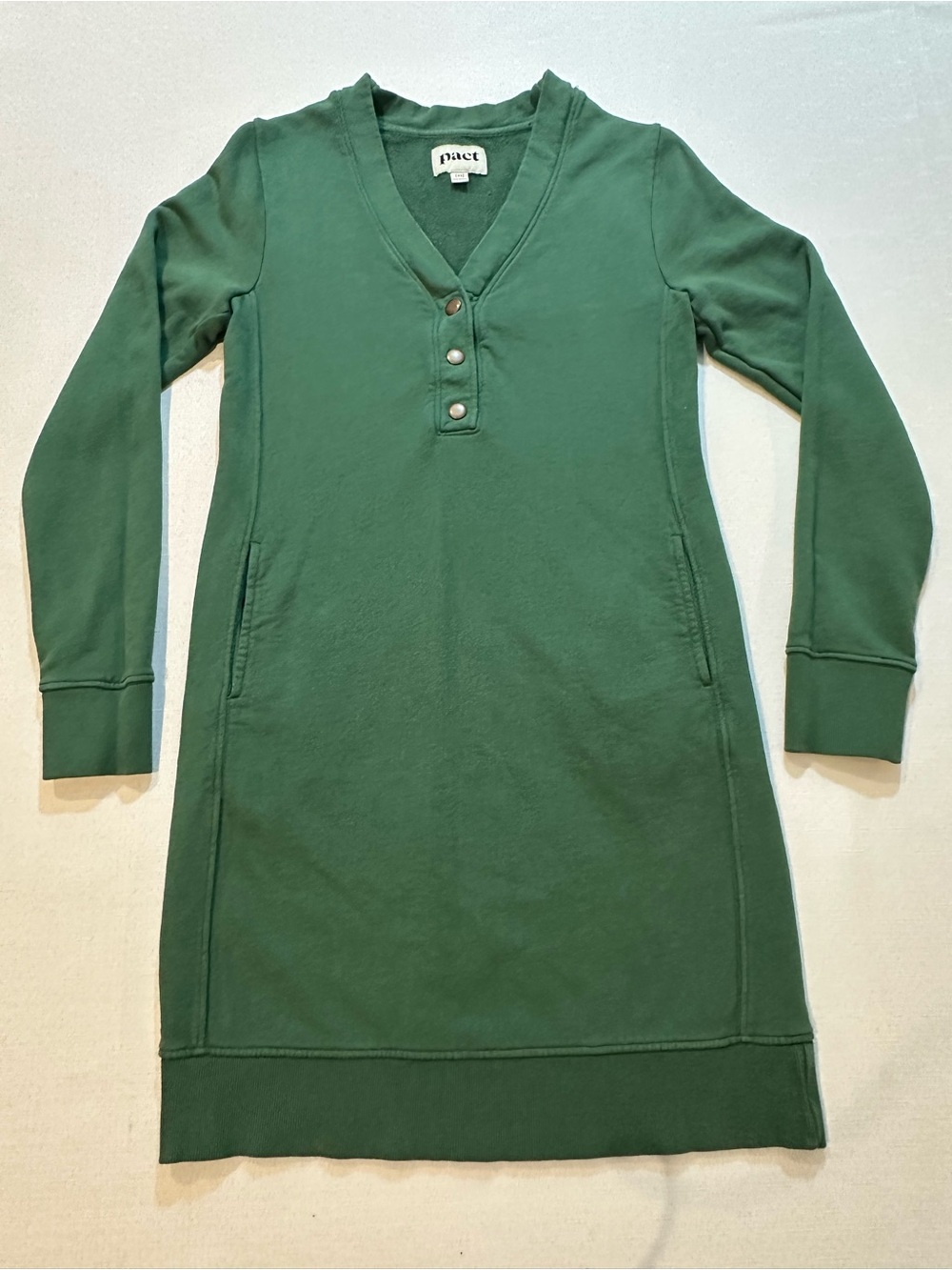 Pact Organic Cotton Green Henley Sweatshirt Dress XS